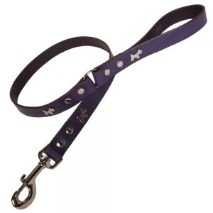 Classic Leather Dog Lead - Indigo with Silver Dogs