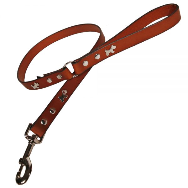 Classic Leather Dog Lead - Tan with Silver Dogs