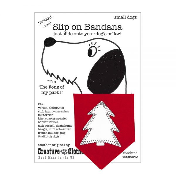 Slip-on-Dog Bandana Christmas Tree Silver on Red