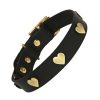 Black Leather dog collar with brass hearts
