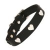 Black Leather Dog Collar with Silver Hearts