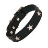 Black Leather Dog Collar - Silver stars