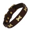 Chocolate leather dog collar with brass bones