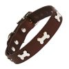 Chocolate Leather dog collar with silver bones