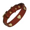 Tan leather dog collar with brass hearts