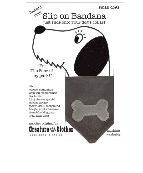 Slip on dog bandana grey bone on grey faux-suede