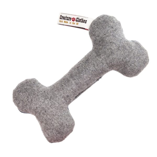 Soft Grey Dog Toy - Bone Baby Filled & Squeekless Fleece