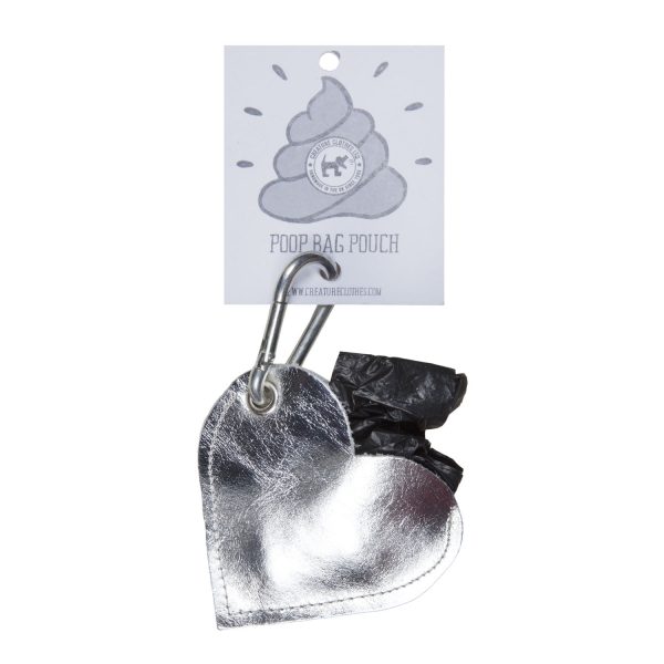 Silver heart leather dog poo pouch
