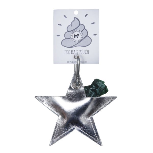 Star Dog Poo Pouch - Silver Leather