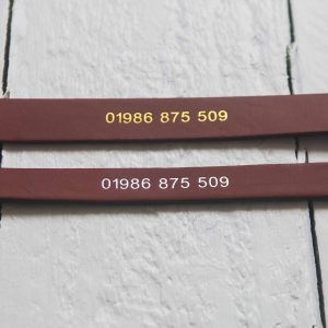 Personalised tan leather dog collars embossed with your contact number