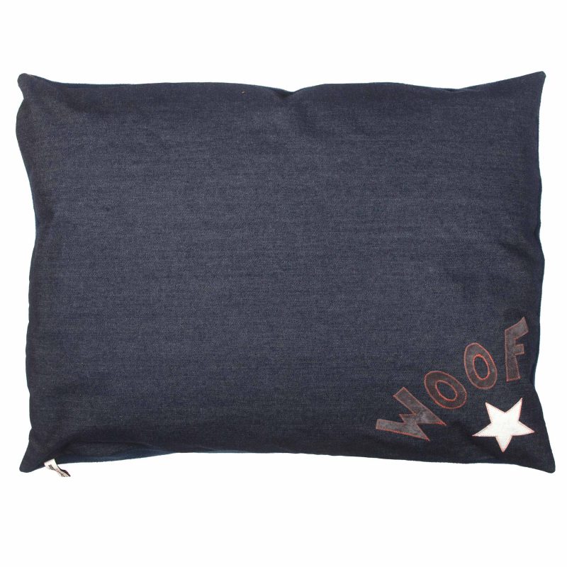 New Denim Dog bed with grey woof and white silver star