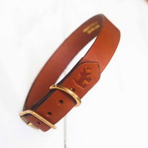 Personalised tan leather dog collar embossed with your contact number