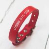 Personalised red leather dog collar embossed with contact number