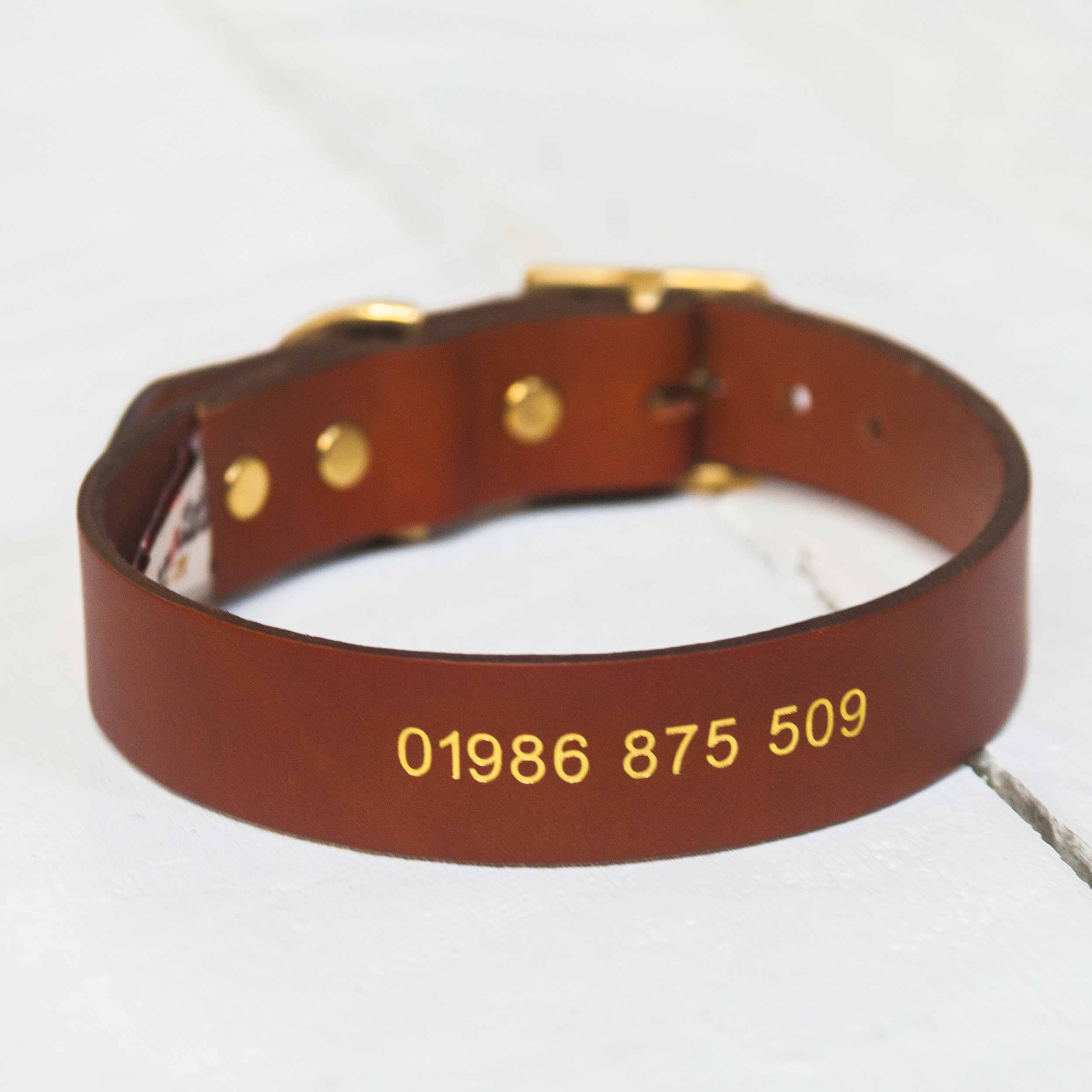 Mountains Custom Personalized Leather Dog Collar Name Phone number Brown Black 