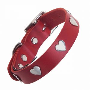 Red Dog Collar with Silver Hearts